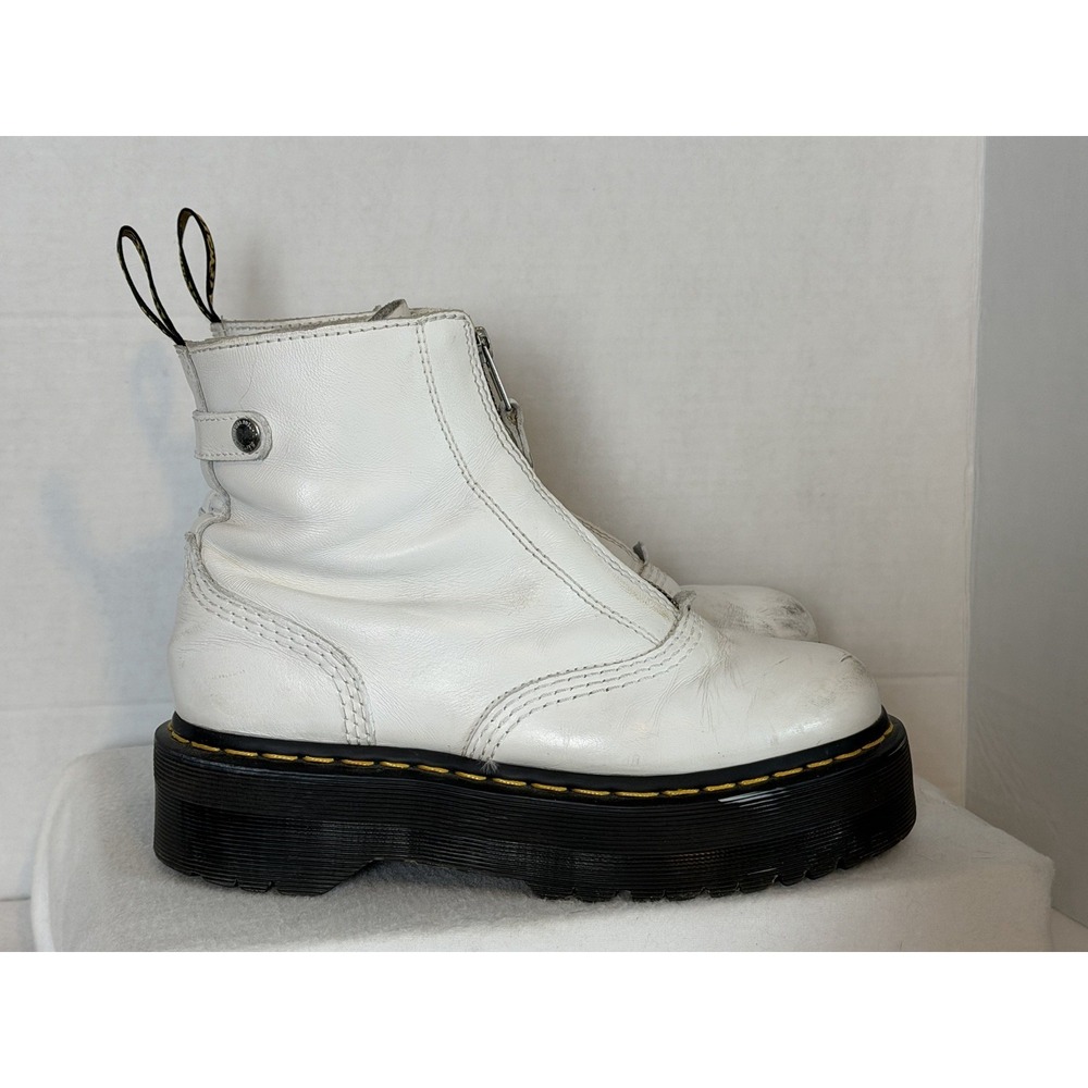 Dr Martens Jetta Combat Boots Women sz 7 White Leather Front Zip Platform Ankle - Picture 2 of 8